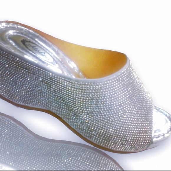 Italina Shoes - Italina Silver Rhinestone Platform Wedge Heeled Wedding Sandal
